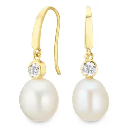parel oorbellen in 14 karaat goud met zirkoon - Gold Collection