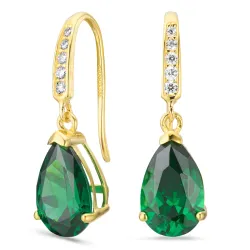 druppelvormige oorbellen in 14 karaat goud met smaragd en zirkoon - Gold Collection