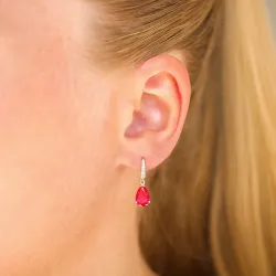 druppelvormige oorbellen in 14 karaat goud met robijn en zirkoon - Gold Collection
