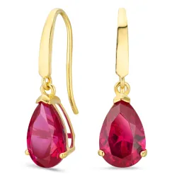 druppelvormige oorbellen in 14 karaat goud met robijn en zirkoon - Gold Collection