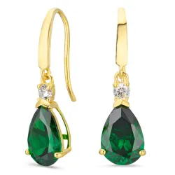 druppelvormige oorbellen in 14 karaat goud met smaragd en zirkoon - Gold Collection