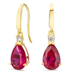 druppelvormige oorbellen in 14 karaat goud met robijn en zirkoon - Gold Collection