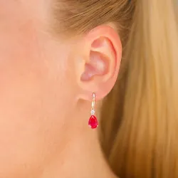 druppelvormige oorbellen in 14 karaat goud met robijn en zirkoon - Gold Collection