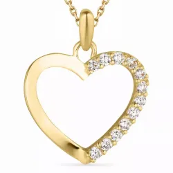 hart zirkoon ketting in verguld sterlingzilver met hanger in 14 karaat goud - Gold Collection