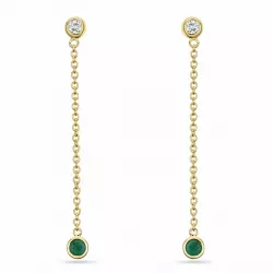 lange smaragd briljant oorbellen in 14 karaat goud met diamant en smaragd 