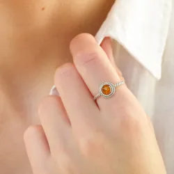 barnsteen ring in geoxideerd sterlingzilver