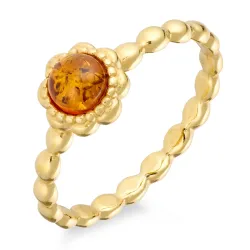 Smal bloem barnsteen ring in verguld sterlingzilver