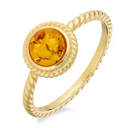 Smal barnsteen ring in verguld sterlingzilver