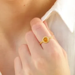 Smal barnsteen ring in verguld sterlingzilver