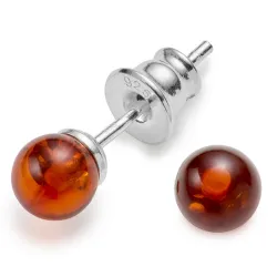 5 mm rond barnsteen oorbellen in zilver