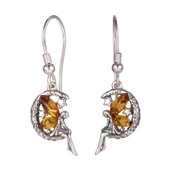 Schattige fee barnsteen oorsteker in zilver