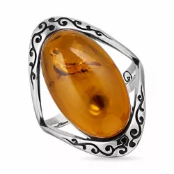 Ovale abstract barnsteen ring in zilver
