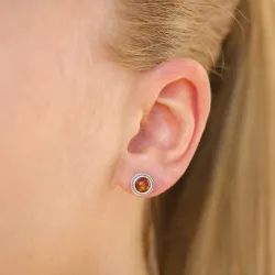 rond barnsteen oorbellen in geoxideerd sterlingzilver