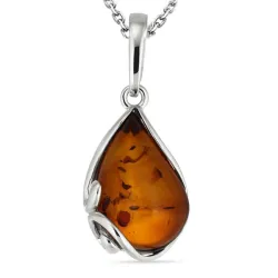 druppel barnsteen ketting in zilver met hanger in zilver