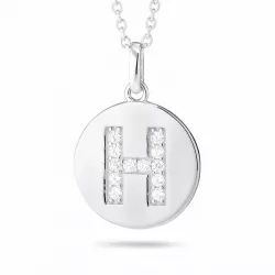 letter h zirkoon ketting in gerodineerd zilver met hanger in gerodineerd zilver