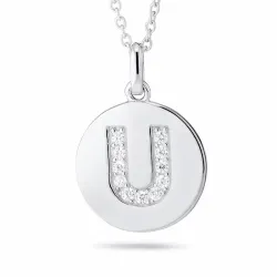 letter u zirkoon ketting in gerodineerd zilver met hanger in gerodineerd zilver