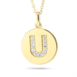 letter u zirkoon hanger met ketting in verguld sterlingzilver