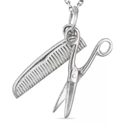 kam en schaar ketting in zilver met hanger in zilver