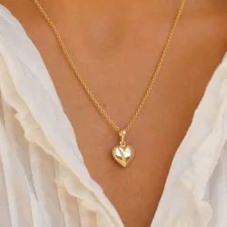 11,5 x 20 mm hart ketting in verguld sterlingzilver met hanger in 14 karaat goud - Amoré