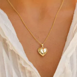 hart ketting in verguld sterlingzilver met hanger in 8 karaat goud - Amoré