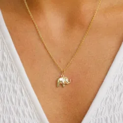 olifant ketting in verguld sterlingzilver met hanger in 8 karaat goud - Gold Collection
