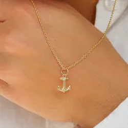 anker ketting in verguld sterlingzilver met hanger in 8 karaat goud - Gold Collection