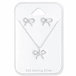 strikje set met oorbellen en ketting in zilver