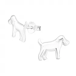 Glanzende  honden oorbellen in zilver