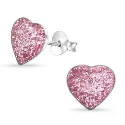 hart roze oorbellen in zilver