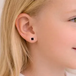 5 mm vierkant rode zirkoon oorbellen in zilver - Little Ones