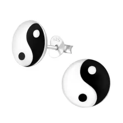 rond yin yang oorsteker in zilver