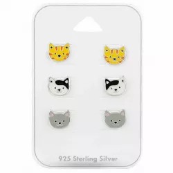 katten oorbellen voor kinderen in zilver