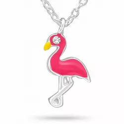 Flamingo kristal ketting in zilver met hanger in zilver
