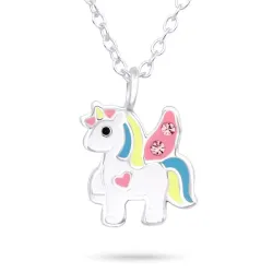 eenhoorn pink ketting in zilver met hanger in zilver