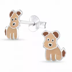 honden emaille oorsteker in zilver