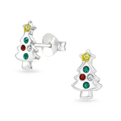 kerstboom kristal oorsteker in zilver - Little Ones