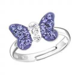 vlinder kristal kinder ring in zilver