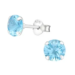 6 mm rond lichtblauwe oorsteker in zilver - Little Ones