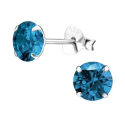 6 mm rond blauwe oorsteker in zilver - Little Ones
