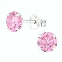 6 mm rond roze oorsteker in zilver - Little Ones
