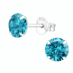 6 mm rond blauwe oorsteker in zilver - Little Ones