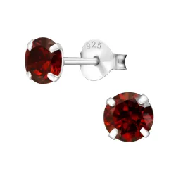 5 mm rond rode oorsteker in zilver - Little Ones