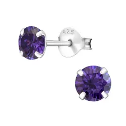 5 mm rond paarse oorsteker in zilver - Little Ones
