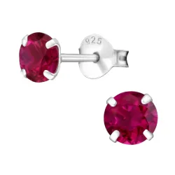 5 mm rond rode oorsteker in zilver - Little Ones