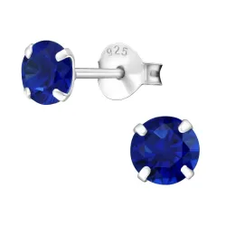 5 mm rond blauwe oorsteker in zilver - Little Ones