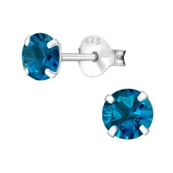 5 mm rond blauwe oorsteker in zilver - Little Ones
