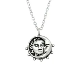 maan en zon ketting met hanger in geoxideerd sterlingzilver - Little Ones
