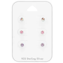 3 mm roze kristal oorsteker in zilver - Little Ones
