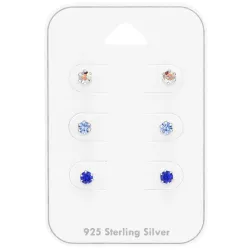 3 mm blauwe kristal oorsteker in zilver