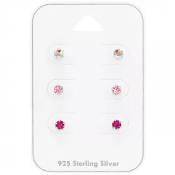 3 mm roze kristal oorsteker in zilver